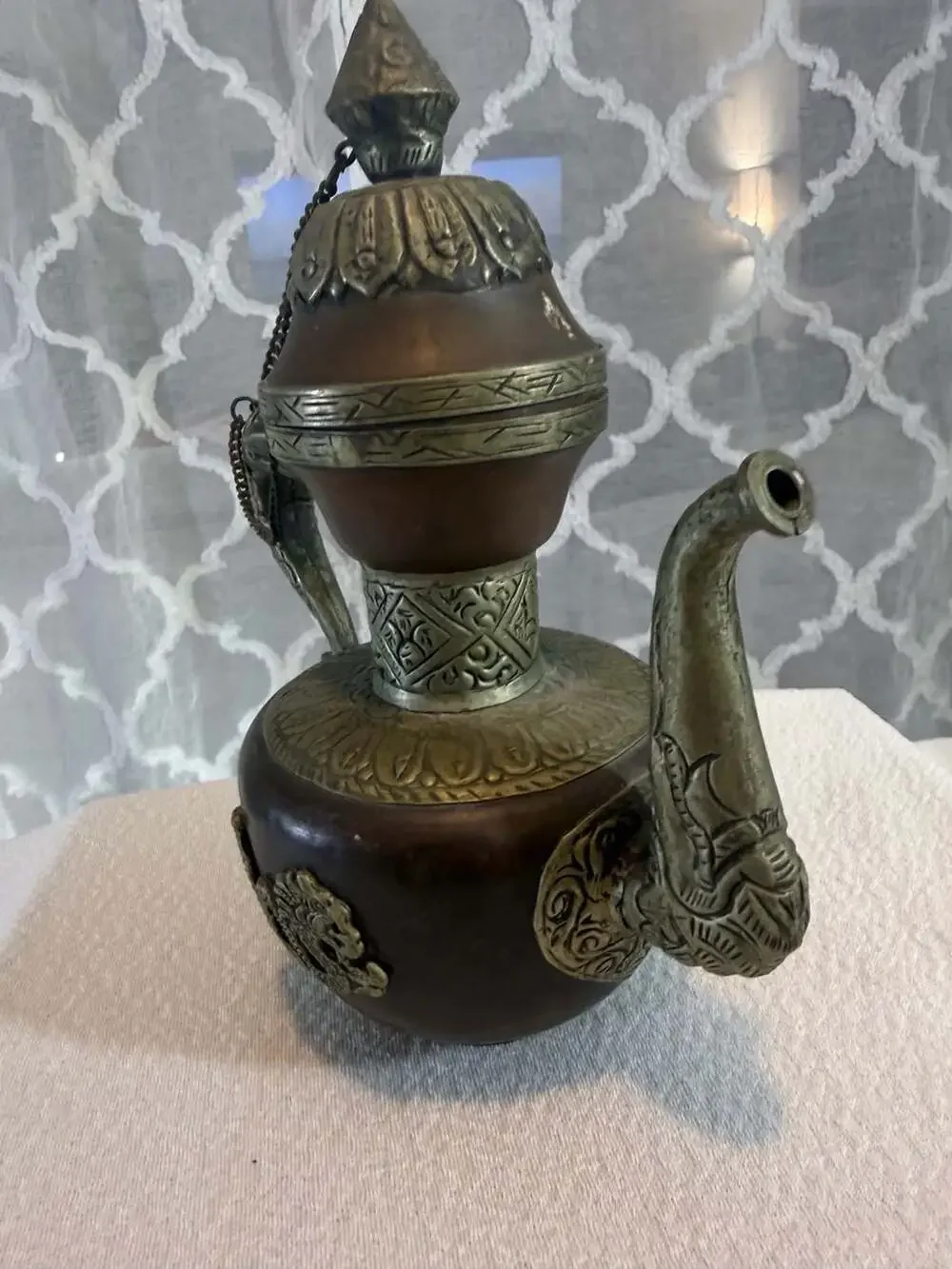 Vintage Handcrafted Tibetan Style Copper and Brass Dragon Teapot Ewer